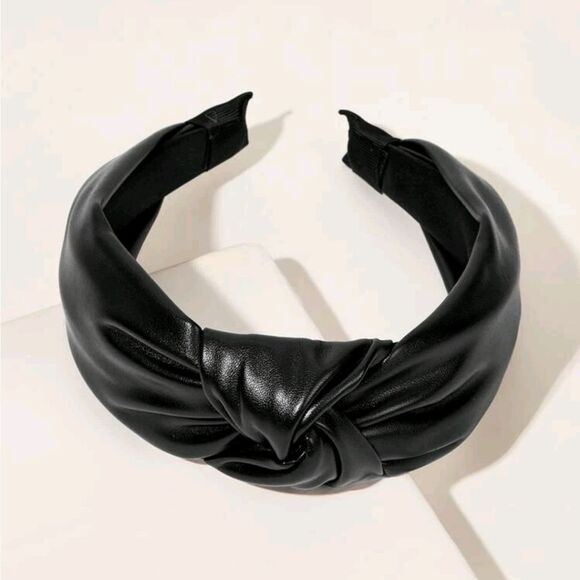 💖 2/$30 Womens Boho black top knot faux leather wide thick minimalist headband - Picture 2 of 14